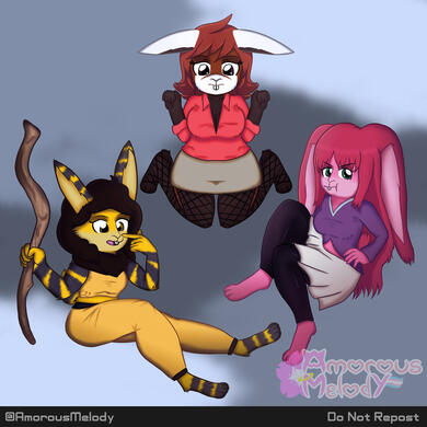 A drawing of Chlo_Chloe, Mr.Redstone24 and KidArcStorm, turned into bunnies.